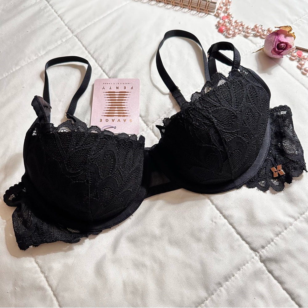 Savage X Fenty Black Lace Demi Bra